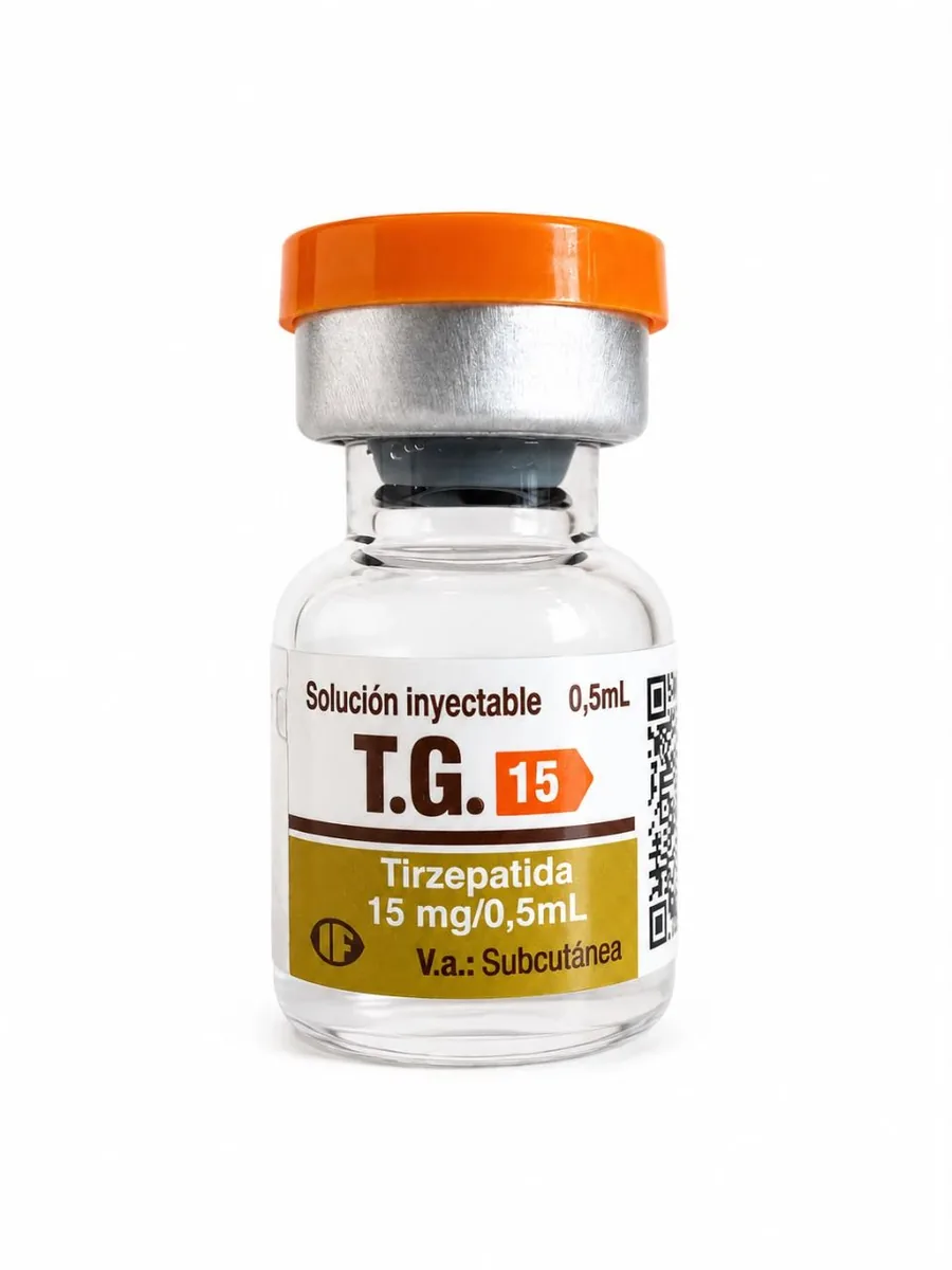 Frasco Tirzepatida T.G. com selo de lote e QR Code